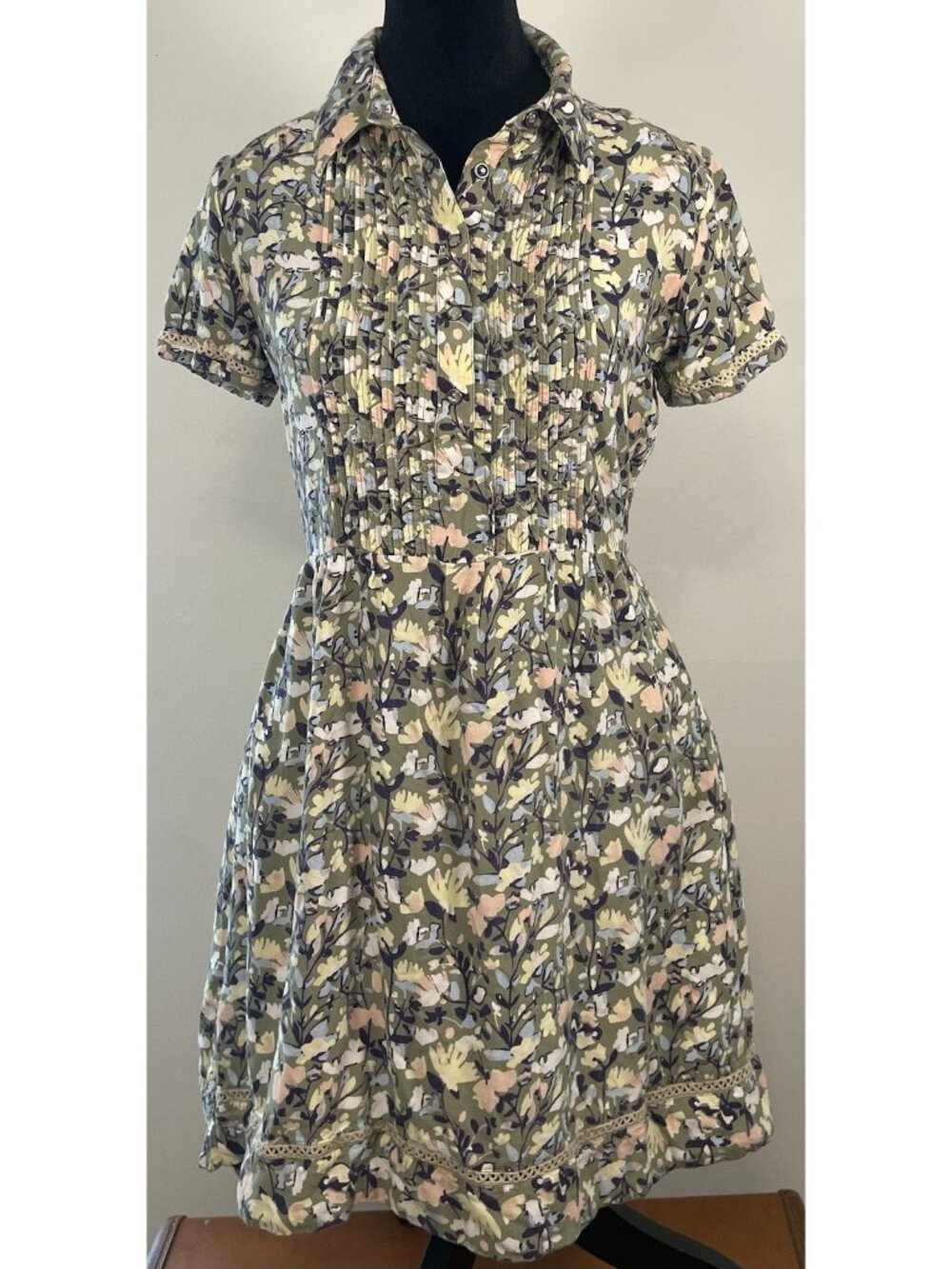 Mountain Khakis Floral Green Midi  Dress Pearl Snaps Cowgirl Western Country XS
